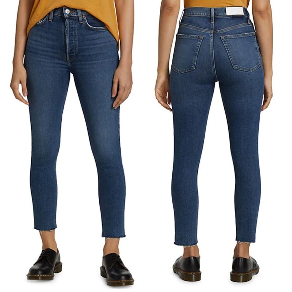 RE/DONE 90s High Rise Ankle Crop Jeans in Dark Stone